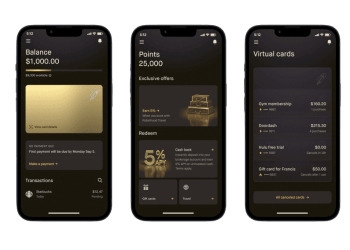 Robinhood Gold Card App Features